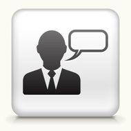 Square Button with Talking Businessman