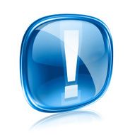 Exclamation symbol icon blue glass isolated on white background