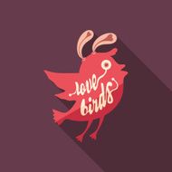 Love birds flat square icon with long shadows