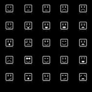 Square face icons with reflect on black background