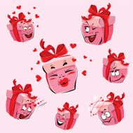 Set of pretty pink gift boxes cartoons with different expressions