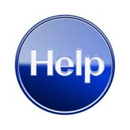 Help icon glossy blue glass isolated on white background