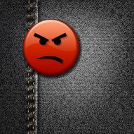 Angry face badge on black jeans denim vector