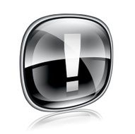 Exclamation symbol icon black glass isolated on white background