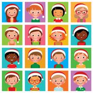 Icon set boys and girls in the Santa hat N2