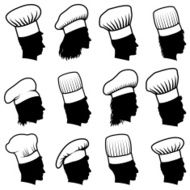 Customized Profile of Faces Chef Concept black &amp; white icons