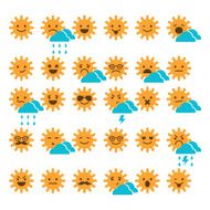 Set of suns with different emotions smiling and sad