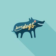 Love dogs flat square icon with long shadows