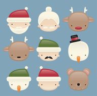 Cute Christmas Avatar Head Characters Icons Set N2