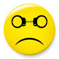 Sad smile pin with handcuffs glasses