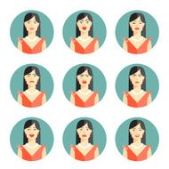 Set of nine different women emotions