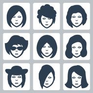 Vector isolated female faces icons set