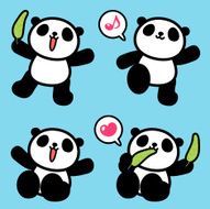 Cute Panda Greeting Walking Sitting Eating