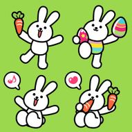 Cute Bunny Greeting Walking Sitting Eating Carrying Easter Eggs