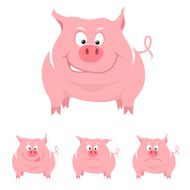 Funny cartoon pig with various emotions