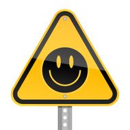 Smiley face black pictogram warning triangle yellow road sign