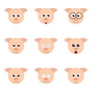 pig emotion 9 face icon set vector