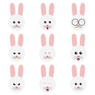 rabbit emotion 9 faces icon set vector