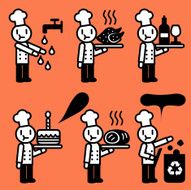 Cute Icon Set Chef and Food Service ( Gourmet Cake Wine )