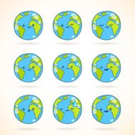 Cute funny cartoon Earth globe with face emotions