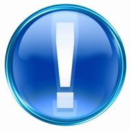 Exclamation symbol icon blue isolated on white background