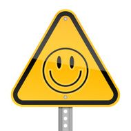 Smiley face pictogram warning triangle yellow road sign white background