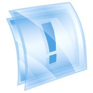 Exclamation symbol icon blue square isolated on white background