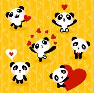 Panda bears set icon love cute