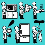 Cute Icon Set Chef baking and researching ( Food Service )