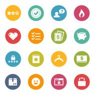 White shopping-themed icons on colored circles