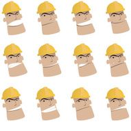 Icon ( Emoticons ) - Worker in various moods Mad Smiling Sadness N2