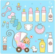 Icon Cute Baby in a Stroller and Babies Goods N2
