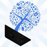 internet tree coming out from a laptop