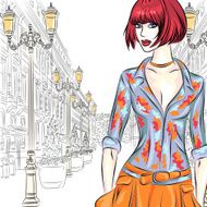 Vector attractive fashion girl goes for St Petersburg