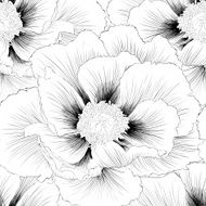 Beautiful monochrome black and white seamless background with flowers