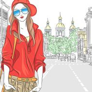 Vector beautiful fashion girl in St Petersburg