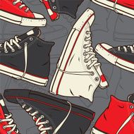 Seamless pattern with sneakers Vector background