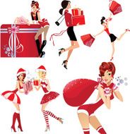 set image of girls with christmas gifts