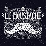 Hand drawn vintage label with a moustache and hand lettering