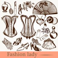 vector fashion lady set accessories clothiers and cosmetic