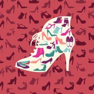 fashion footwear background and icons set Vector illustration