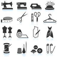 sewing tailor and Garment black &amp; white vector icon set