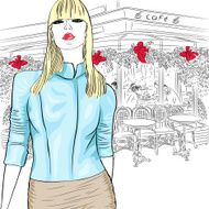 Vector lovely fashion girl on the background of Paris