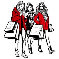 Three young fashionable women shopping
