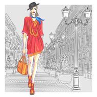 Vector attractive fashion girl goes for St Petersburg N2