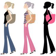 Beautiful fashion ponytail girl walking with bag