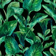 Watercolor Seamless Background with Tropical Leaves