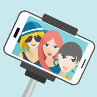 Three girls making summer selfie photo Vector cartoon illustration