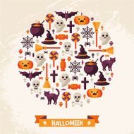 Halloween Concept Flat Icons Arrange in the Circle