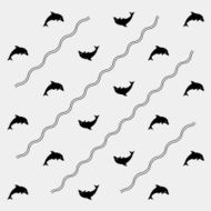 Geometric simple monochrome minimalistic vector marine pattern dolphins N5